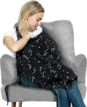 Cotton Nursing Cover – Large Breastfeeding Cover with Built-in Burp Cloth & Pocket – Soft, Breathable, Chemical-Free, 360° Coverage, Multiuse Nursing Cover by San Francisco Baby - Black
