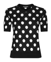 Dolce Gabbana Polka-Dot Inlay Knitted Tank Top IT40 Black/White