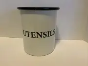 White and Black Enamel Retro Metal Kitchen Utensils Holder Crouton Farmhouse