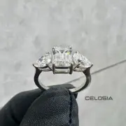 3 CT Three Stone Emerald Moissanite Engagement Ring 935 Silver Anniversary Gift