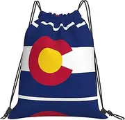 EdWal Colorado State Flag Print Drawstring Backpack Gym Bags Sports Draw String Bags For Gym Travel Swimming Beach, White, One Size