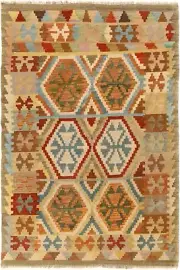 Bohemian Turkish Kilim Fyodor Gray/Blue Wool Rug - 4'1'' X 5'9''