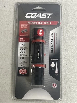 COAST Alkaline Dual-Power 565 PX1 Flashlight Lamp Torch Pure Beam Focus