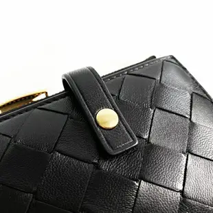 美國百分百【全新真品】BOTTEGA VENETA 真皮編織 皮夾 BV 短夾 男夾 皮革 歐洲精品 黑色 CJ82