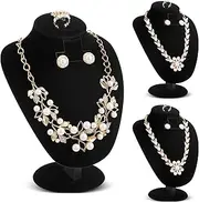 Youyole 3 Pcs Necklace Display Stand Necklace Jewelry Bust Jewelry Mannequin for Necklace Earrings Ring Show (Black,Velvet)