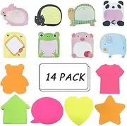 Sticky Notes, 14 Pads Self-Stick Removable Shaped Sticky Notes - 100 Sheets 6 Pad Shaped Notes -20 Sheets 8 Pad Animal Notes(14 Pack)