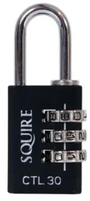 Squire DIE CAST COMBINATION PADLOCK 30mm Body, 4.7x26.4mm Shackle,3-Wheels BLACK