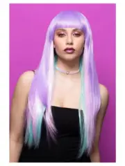 Manic Panic Lavender and Aqua Long Straight Wig with Curved Fringe