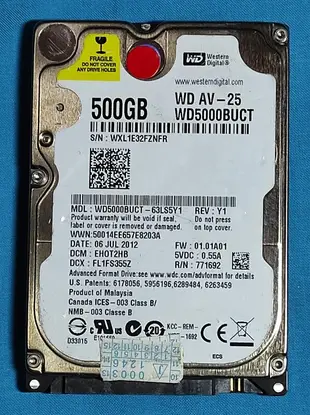 WD WD5000BUCT 2.5吋 SATA硬碟 筆電用 500G 2手 n0-5
