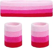 Ronglry 3pcs Sweatbands Set Sports Wristband and Headband Colorful Sweatbands for Women Men Striped Sweat Band LGBTQ Pride Rainbow Headband Wristband Set Includes 1 Sports Headband and 2 Wristband