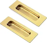 HOMOTEK 2 Pack 120mm Flush Sliding Closet Door Pulls, Recessed Finger Pulls for Sliding Barn Bypass Door Handles, Cabinet Drawer Rectangular Invisible Pull- Small Size 4.75 in, Brushed Gold