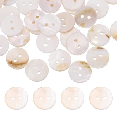 50Pcs Round Natural Shell Buttons,15mm 2 Holes Pearl Buttons, Cream Yellow Khaki