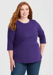 [Virtuelle] Taking Shape Good Earth Australian Cotton 3 / 4 T-shirt Size 26 in Oxford Purple - Plus Size Women's Basics Oxford Purple