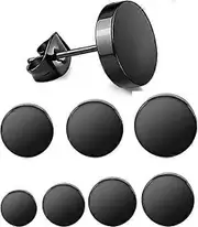 7 Pairs Black Round Stud Earrings Set Stainless Steel Ear Studs for Men Women 3-10mm