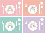 SharkBliss Montessori Placemat, Table Place Setting Etiquette Educational Placemat Set of 4 Rainbow Themed Montessori Placemat for Toddler Kid Children Baby Preschool Homeschool Dining Table Manners