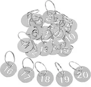 WHAMVOX 20pcs Metal Numbered Key Tags Stainless Steel Round Tags Stylish Number Key Rings Identification Label for Home Office Event Use