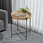Small End Table Round Side Table Accent Rattan 14 x 14, Iron-Legs