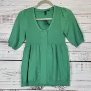 Stile Benetton Y2K Green Babydoll Sweater M Scoop Neck Whimsy Peasant Top NWT