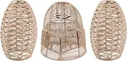 Perfk 3pcs Pendant Lamp Shade Rattan Ceiling Light Shade Boho Handwoven Hanging Light Fixture Chandelier Cover Lampshade for Kitchen Restaurant