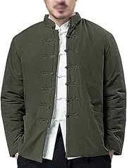 [NTWSHS] Chinese Clothing Tang Suit Winter Kung Fu Clothing Tai Chi Uniform Men Long Sleeve Chinese Traditional Clothes, Hanfu Jackets Martial Arts Suit(Green,XXL-3XL)