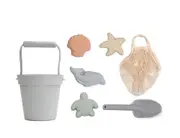 Baby Silicone Beach Toys - Bucket, Spade & Mould Set with Cotton Mesh Tote - Storm