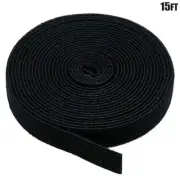 15FT Hook & Loop Fastener Tape Self Adhesive Cable Wire Strap Wrap Roll Black