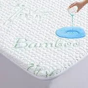 King Single Size Bamboo Mattress Protector Upgraded Design 3-Layer Waterproof Topper Cooling Fitted Cover