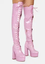 [AZALEA WANG] Polly Lace Up Croc Boots