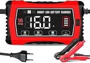 Haistio Intelligent Car Battery Charger 16 A 6 V/12 V/24 V with LCD Display, Battery Care, Trickle Charging and Desulphation for AGM, Lithium, LiFePO4, Lead Acid (Motorcycle, Motorhome, Caravan)
