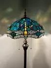 Tiffany Style Floor Lamp Dragonfly Green Blue Stained Glass 64”H*16"W