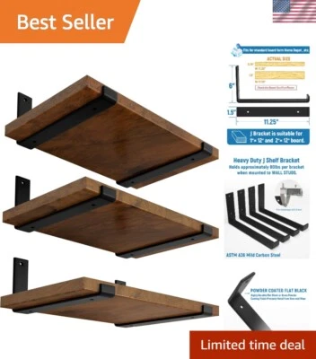 Sturdy 12-Inch Shelf Bracket Set for DIY Floating Shelves - Black Steel, 6 Pack