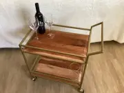 Drinks Trolley Bar Cart Wine Storage Rack Wood Metal