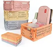 4-Pack Storage Baskets Plastic for Shelf Home Kitchen Storage Bin Organizer, Stacking Folding Storage Baskets for Classroom Bedroom Bathroom Office