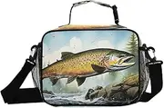 Retro Trout Landscape Insulated Lunch Box for Women Men - Ideal for Work, Picnics - Includes Adjustable Shoulder Strap