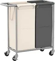 [Heybly] Laundry Basket,2 x 18.5 Gal Laundry Separator Hamper with Heavy Duty Rolling Wheels, Divider Sorter with Removable Bags, Dirty Clothes Storage, 29.1 x 15.4 x 33.1 Inches HLH021P02
