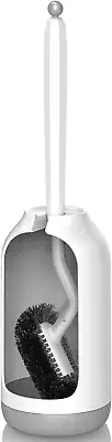 Toilet Brush Holder Set W/ Caddy - Curved Bristle for Deep Cleaning - White