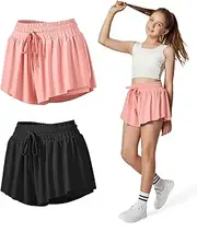 [Ewedoos] 2 in 1 Flowy Shorts Girls Butterfly Athletic Shorts Size 10-12 Cute Preppy Trendy Shorts Skirt for Teen Girls