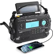Kaito Voyager Pro KA600 Digital Solar DynamoWind UpDynamo Cranking AM/FM/LW/SW & NOAA Weather Emergency Radio with Flashlight Reading Lamp AlertSmart Phone Charger & RDS and Real-Time Alert with AC Adapter Black
