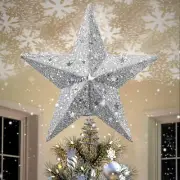 LED Snowflake Projector Star Christmas Tree Topper, 11.3 Inch Silver Glittered S