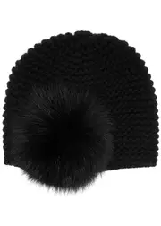 Inverni Pompom-embellished Cashmere Beanie - Black ONE SIZE