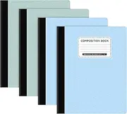Taja Composition Notebooks, 4 Pack, Wide Ruled Paper, 9-3/4" x 7-1/2", 160 Pages (80 Sheets), Geometric Pattern, Assorted Pastel Colors, for School, Office & Home Supplies, Blue and Green