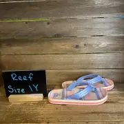 New NWT Kids Childrens Reef Ahi Blue Striped Thong Sandals Flip Flops Size 1 Y