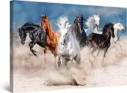 Startonight Canvas Wall Art Decor Horses Running in the Sand Animal Painting Stretched Print, Modern for Bedroom or Living Room, Unique Luminous Artwork 80 cm x 120 cm