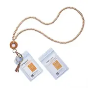 Wood Beaded Lanyard with Id Holder Badges Key Chain Holder for Women Office W...