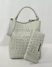 SET of Brahmin Amelia Satchel/Shoulder Bag + Ady Wallet in Ocean Collodi
