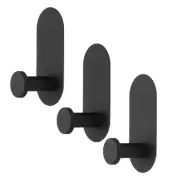 3pcs Self Adhesive Hooks Stainless Steel Shower Robe Towel Wall Hangers, Black