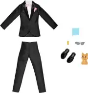 Barbie Ken Complete Fashions Pack Black Tuxedo Groom Suit Outfits & Pet Dog