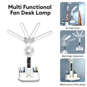 Rechargeable LED Table Desk Lamp Reading Light with Fan Clock Date Temperature