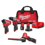 Milwaukee Cordless Bandfile 1/2"x18" w/ Drill + Impact Driver Kit 12V Brushless