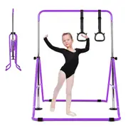Advwin Kids Gymnastics Bar, Foldable Horizontal Bars, Adjustable Monkey Kip Bar for Girl & Boy Home Training, Purple